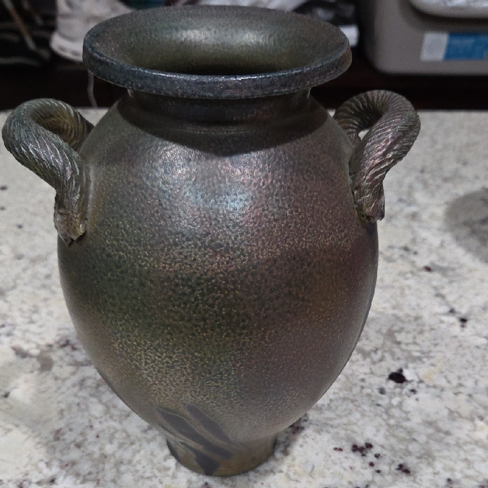 Vase with Iridescent Pewter Pottery Seagrove NC